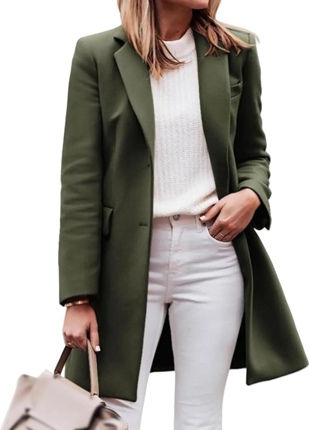 Long Jackets for Women Casual Single Breasted Trench Coats Lapel Long Sleeve Cardigan Wool Blend Coats with Pockets