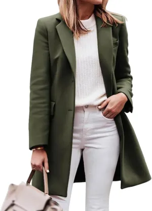 Long Jackets for Women Casual Single Breasted Trench Coats Lapel Long Sleeve Cardigan Wool Blend Coats with Pockets