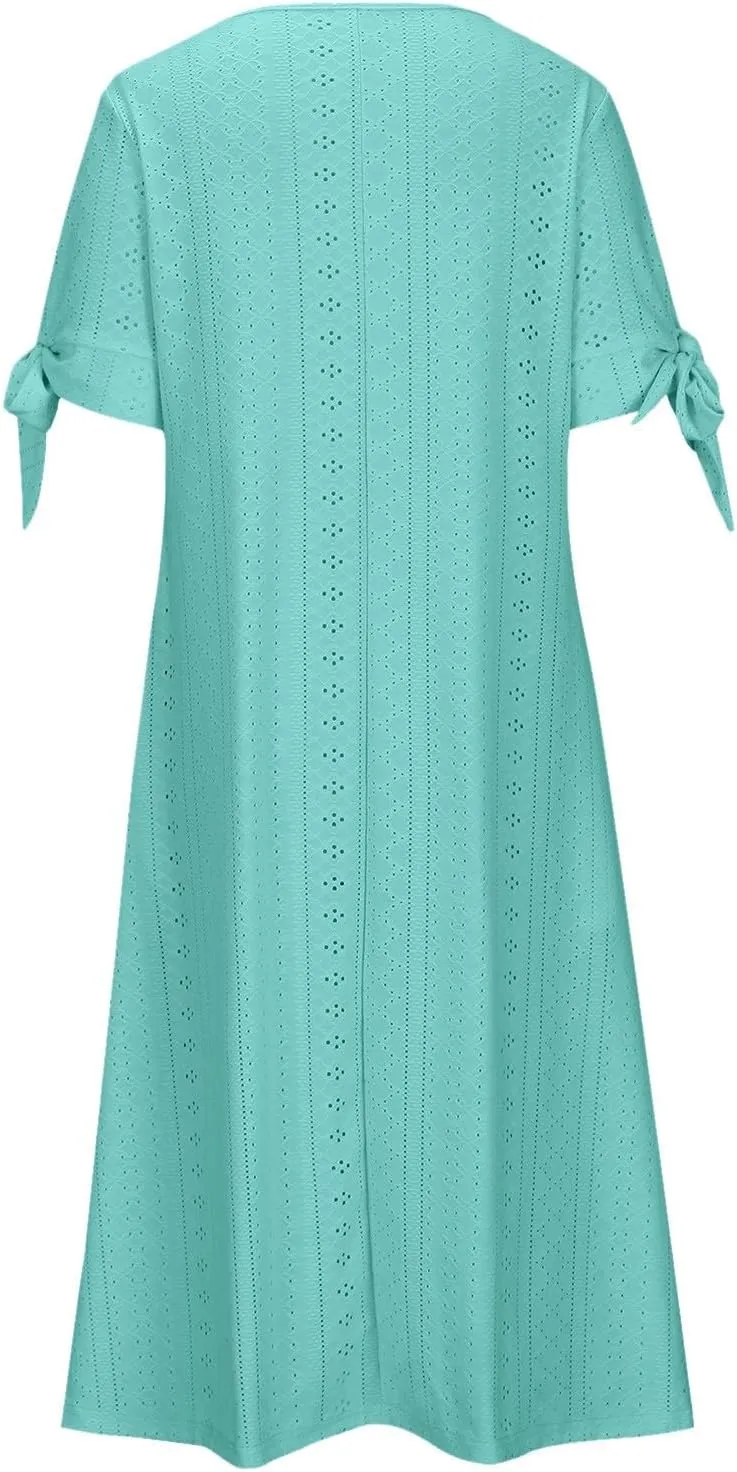 Long Maxi Long Dresses for Women 2025 Trendy Short Sleeve Eyelet Tshirt Dress Casual Summer Beach Vacation Sundresses