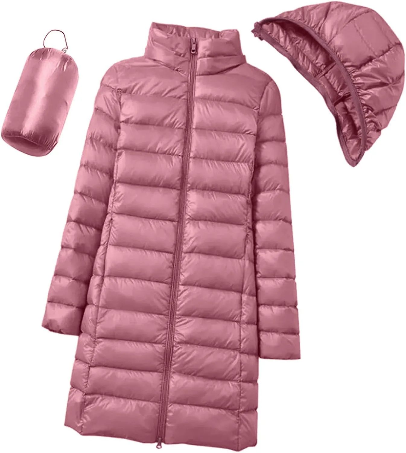 Long Puffer Jacket for Women Ultra Light Down Packable Hooded Coat 2024 Winter Warm Packable Down Jacket Trendy