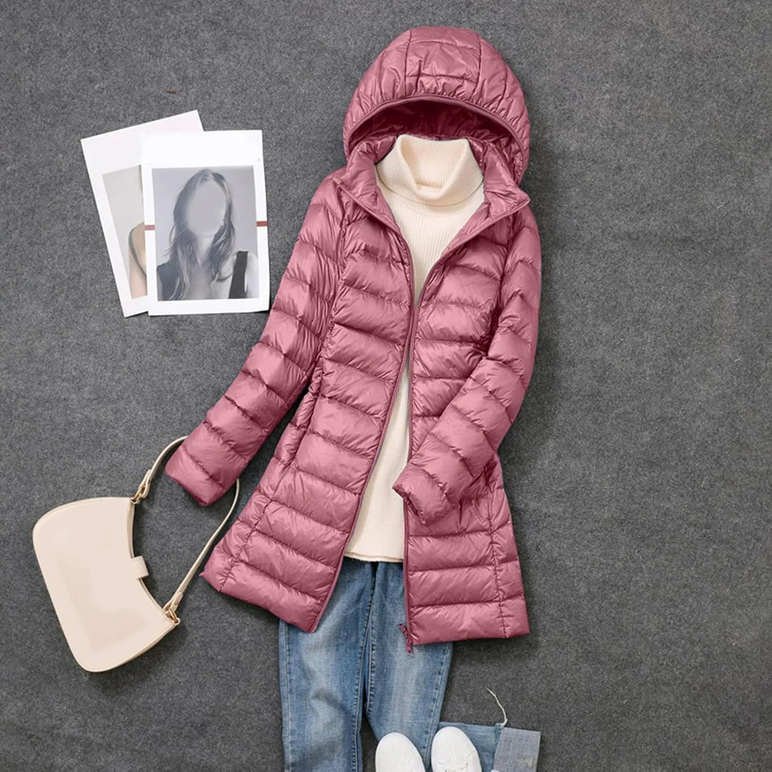 Long Puffer Jacket for Women Ultra Light Down Packable Hooded Coat 2024 Winter Warm Packable Down Jacket Trendy