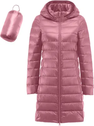 Long Puffer Jacket for Women Ultra Light Down Packable Hooded Coat 2024 Winter Warm Packable Down Jacket Trendy