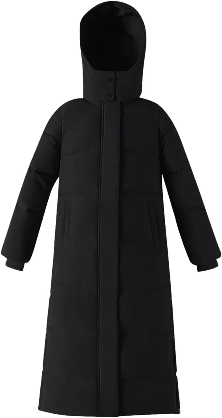 Long Puffer Jacket Womens Trendy Winter Coats Down Quilted Jacket Thicken Warm Coat Side Split Long Sleeve Jacket