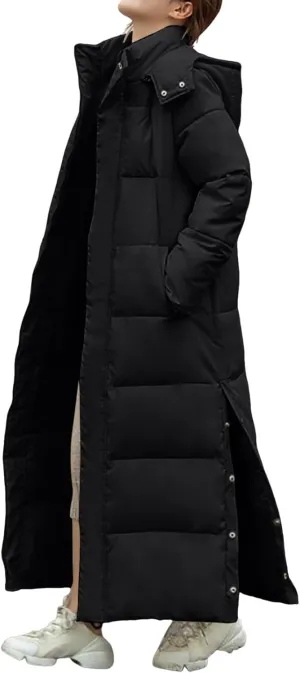 Long Puffer Jacket Womens Trendy Winter Coats Down Quilted Jacket Thicken Warm Coat Side Split Long Sleeve Jacket
