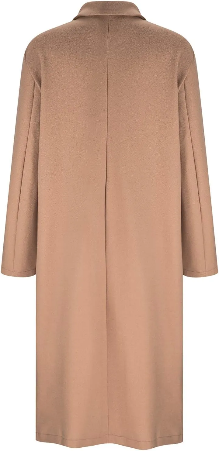 Long Trench Coats for Women Winter Jacket with Pocket Wool Blend Peacoat Notched Lapel Single Coats