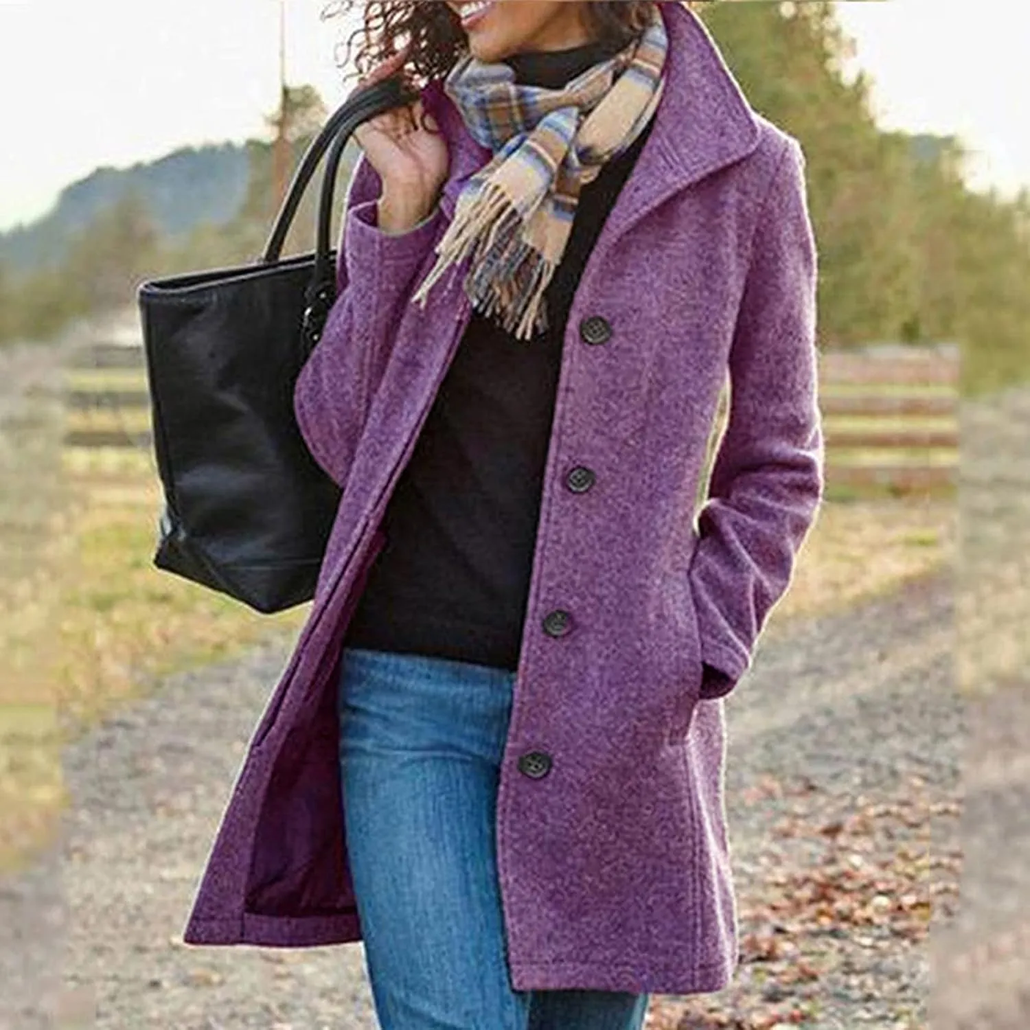 Long Trench Coats for Women Winter Jackets with Pocket Wool Blend Pea Coat Single Breasted Coats