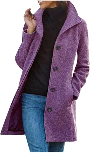 Long Trench Coats for Women Winter Jackets with Pocket Wool Blend Pea Coat Single Breasted Coats