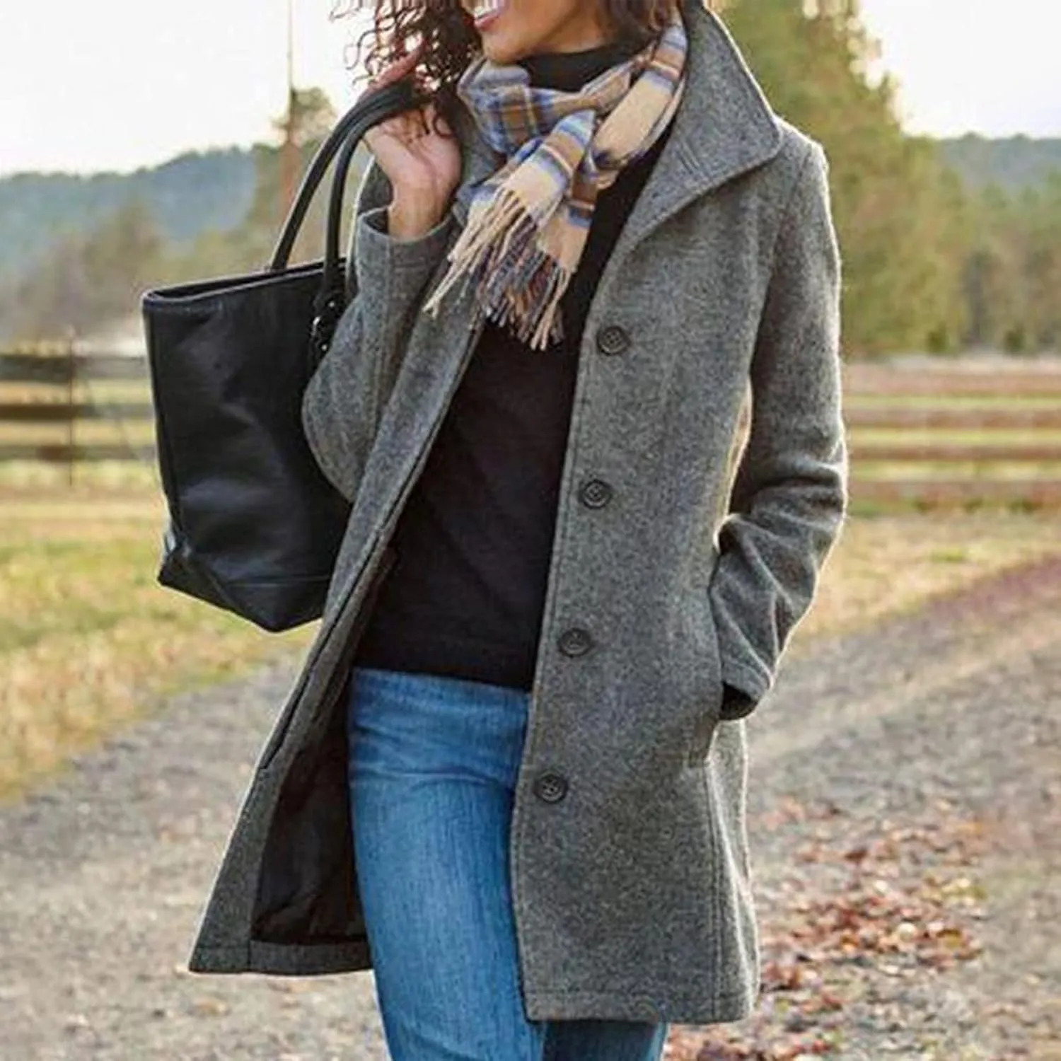 Long Trench Coats for Women Winter Jackets with Pocket Wool Blend Pea Coat Single Breasted Coats
