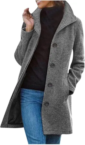 Long Trench Coats for Women Winter Jackets with Pocket Wool Blend Pea Coat Single Breasted Coats