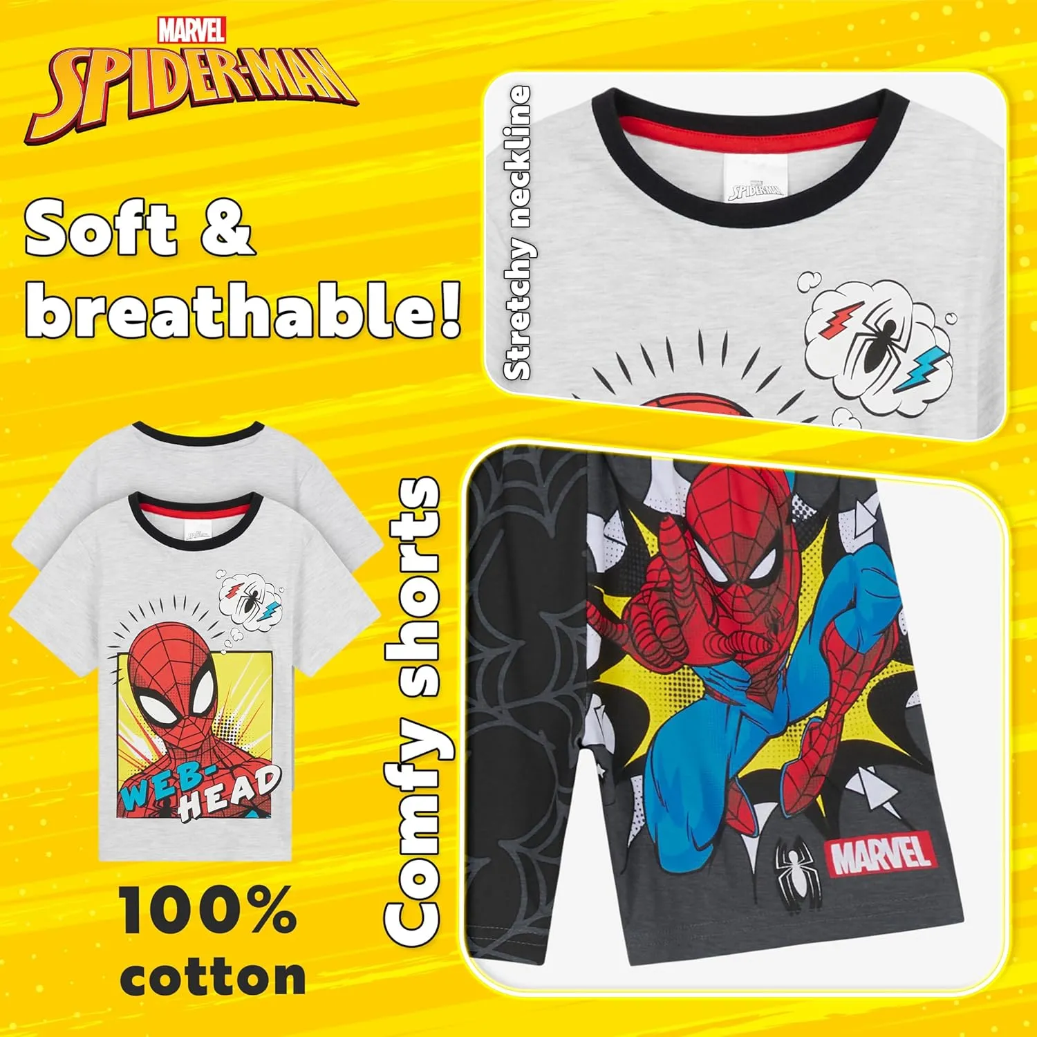 Marvel Boys Pyjamas for Kids Teenagers Summer Nightwear Iron Man Spiderman Hulk PJs Boys Short Pyjamas 2-14 Years