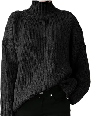 Maryia Womens Mock Turtleneck Sweaters Winter Warm Long Sleeve Cable Knit Pullover Oversized Solid Chunky Comfy Soft Top