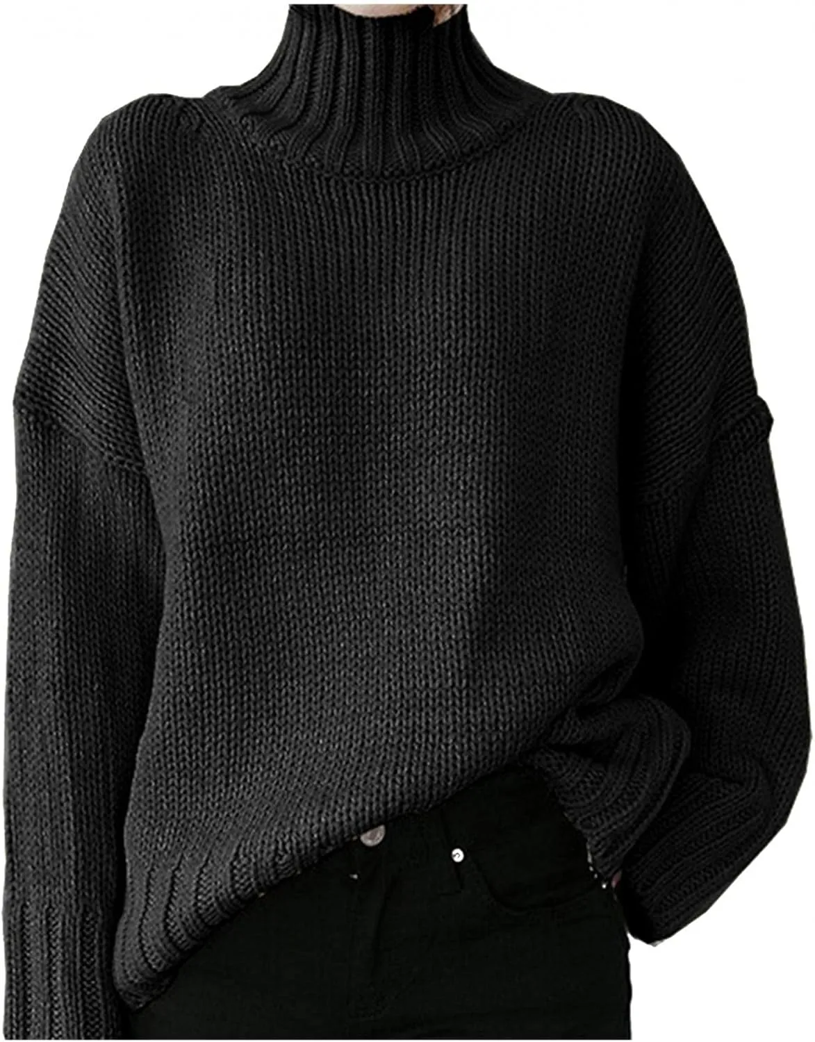Maryia Womens Mock Turtleneck Sweaters Winter Warm Long Sleeve Cable Knit Pullover Oversized Solid Chunky Comfy Soft Top