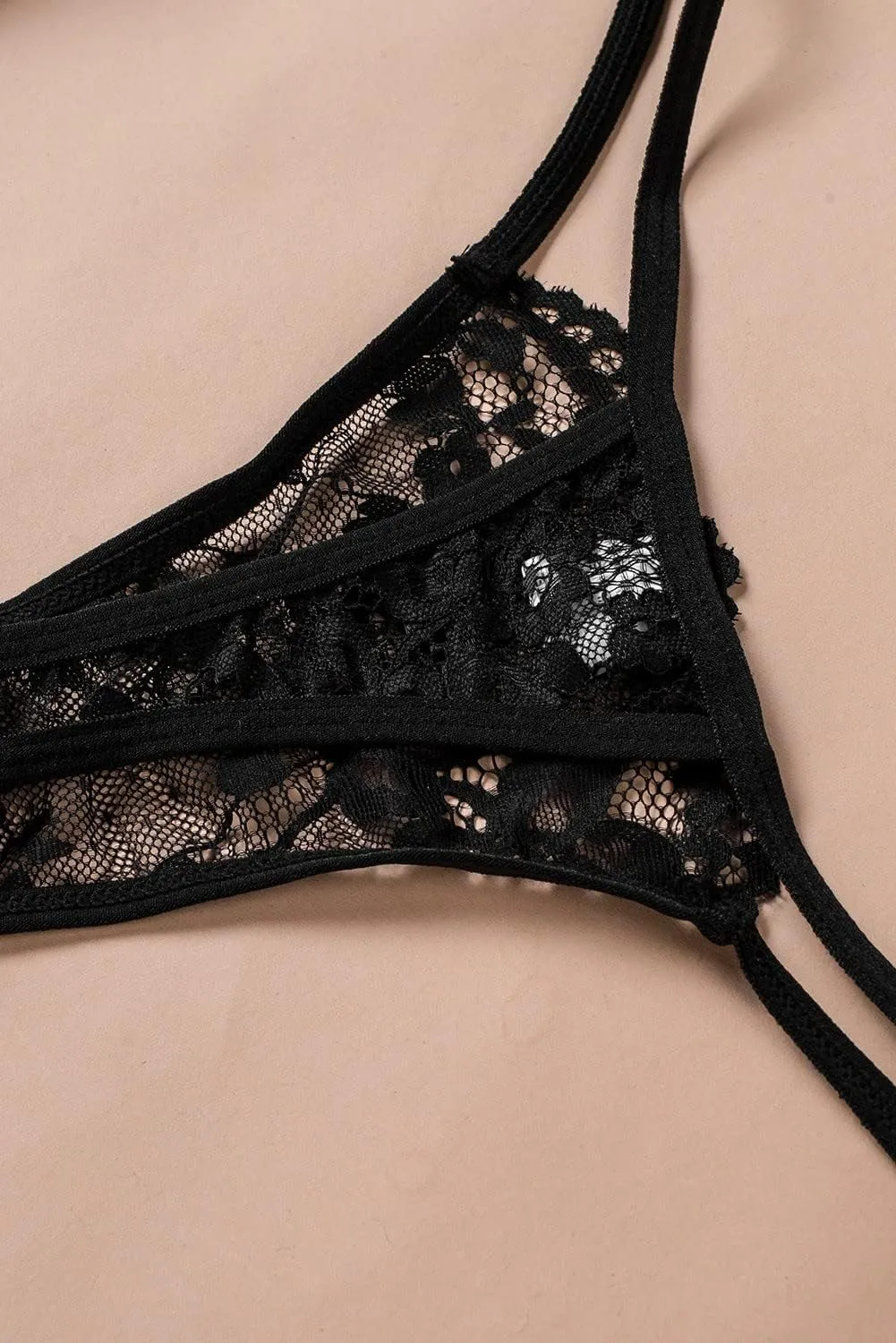 MARZXIN Womens Sexy Babydolls and Chemises Black Polka Dot Print Mesh Lace Babydoll Set Bralettes