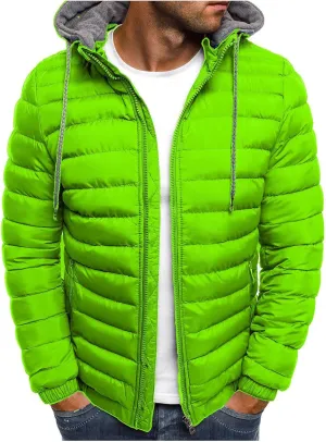 Men Puffer Hooded Jackets Winter Coats Zip Up Jacket Quilted Padded Overcoat Warm Down Outwear Drawstring Pocket Coat