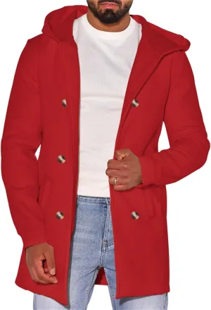 Mens Classic Trench Coat Wool Blend Cardigan Jacket Fleece Lined Long Business Overcoat Warm Hooded Double-Breasted Pea Coat