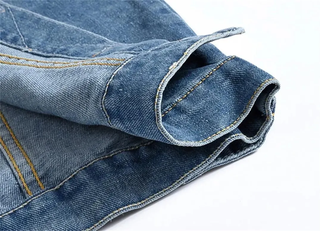 Mens Denim Vests Ripped Sleeveless Jeans Jacket Cowboy Hip Hop Rivet Stretchy Distressed Vest