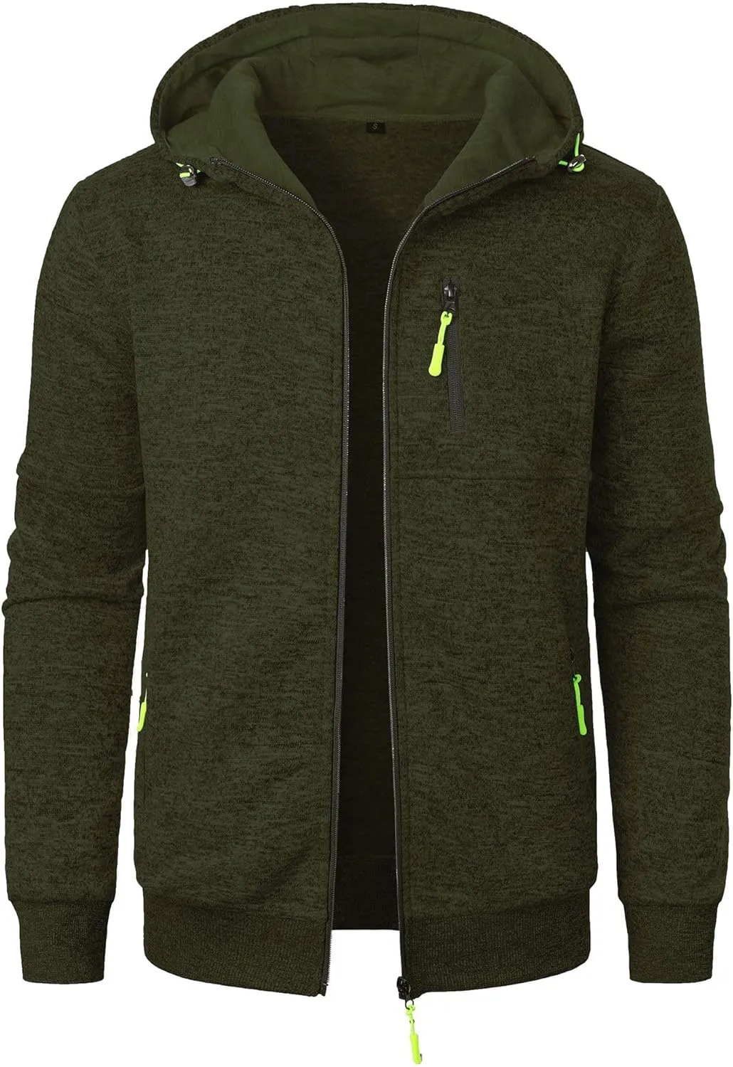 Mens Knitted Outerwear Sports Fitness Casual Jacket Hooded Full Zip Up Windproof Coat with Pockets for Outdoor