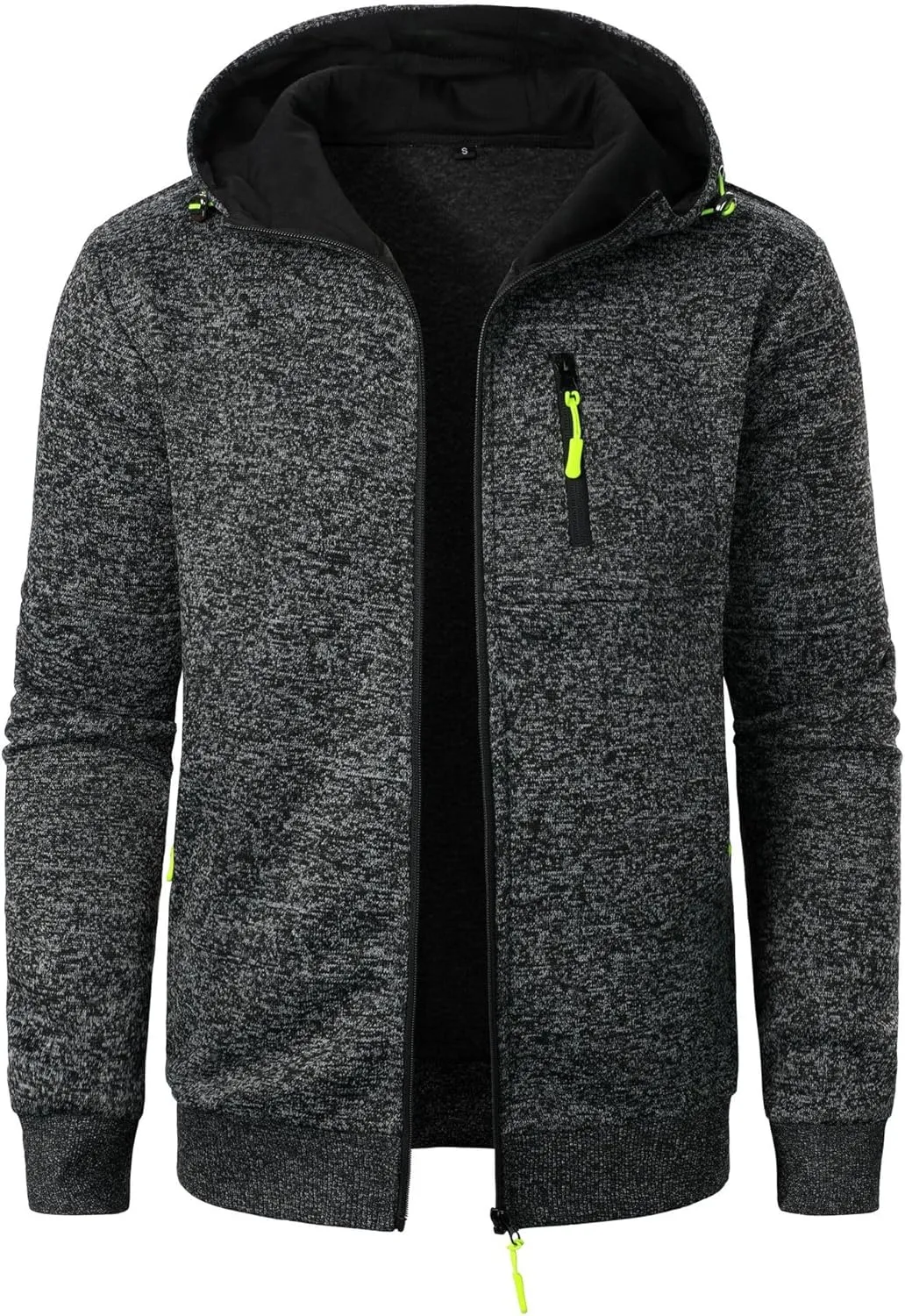Mens Knitted Outerwear Sports Fitness Casual Jacket Hooded Full Zip Up Windproof Coat with Pockets for Outdoor