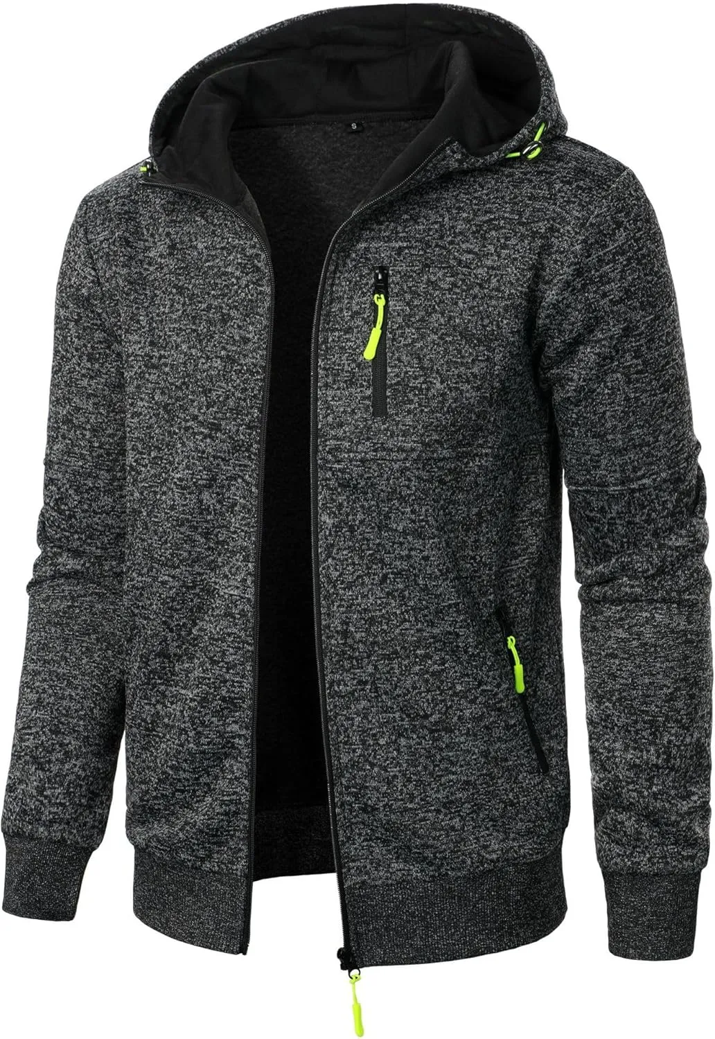 Mens Knitted Outerwear Sports Fitness Casual Jacket Hooded Full Zip Up Windproof Coat with Pockets for Outdoor