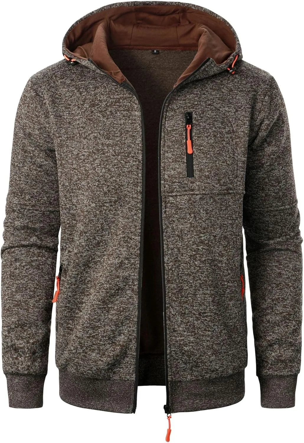 Mens Knitted Outerwear Sports Fitness Casual Jacket Hooded Full Zip Up Windproof Coat with Pockets for Outdoor