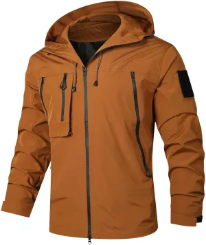 Men's Lightweight Softshell Jacket Solid Hooded Water Resistant Winter Hiking Windbreaker Jackets With Zip Pockets
