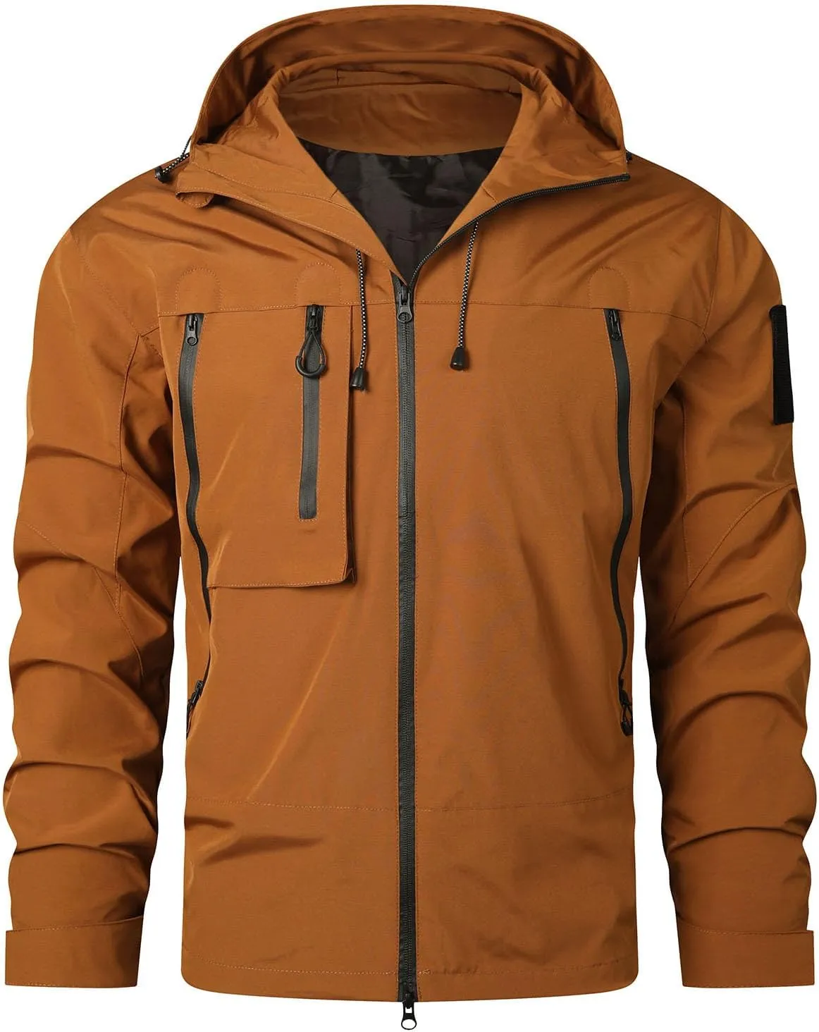 Men's Lightweight Softshell Jacket Solid Hooded Water Resistant Winter Hiking Windbreaker Jackets With Zip Pockets