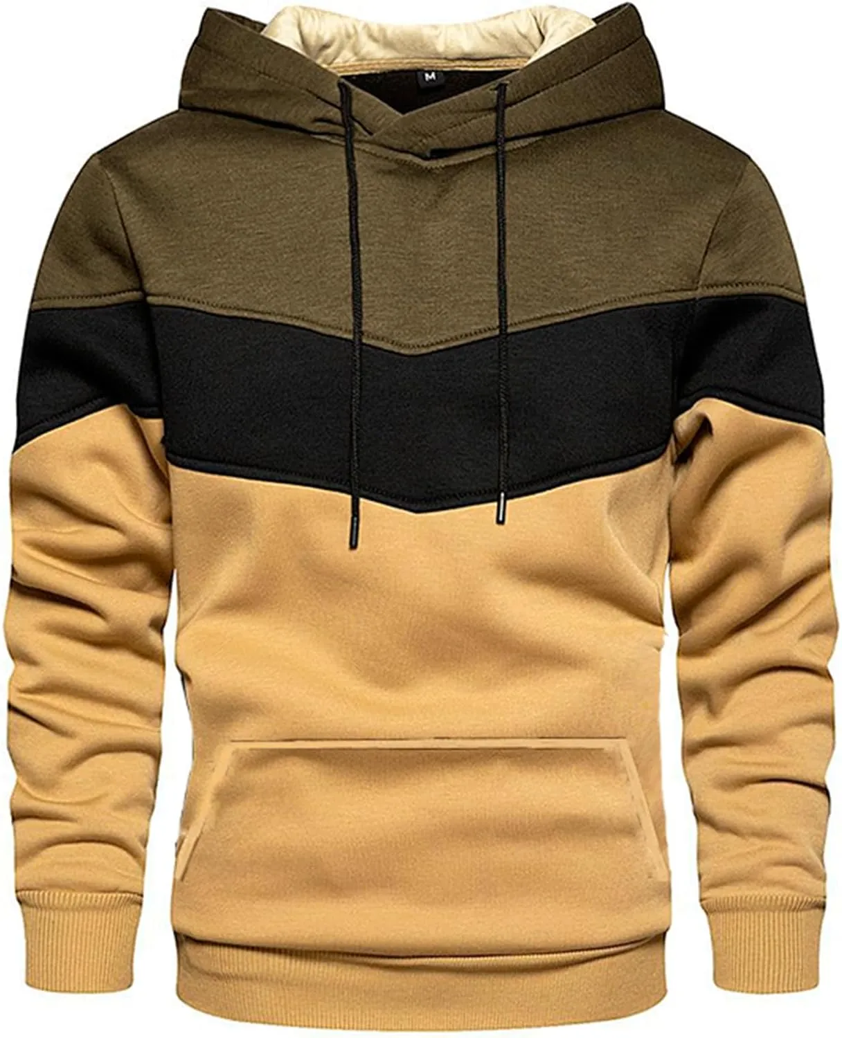 Men's Novelty Color Block Pullover Athletic Workout Hoodie Long Sleeve Casual Sweatshirt Fashion Drawstring Hoody Top
