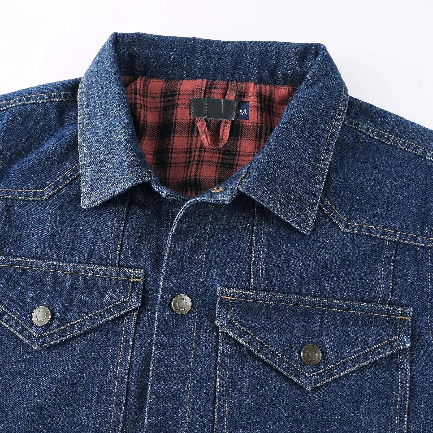 Mens Plaid Lined Denim Jackets Fashion Button Down Jean Outerwear Long Sleeve Trucker Jacket Casual Denim Coat