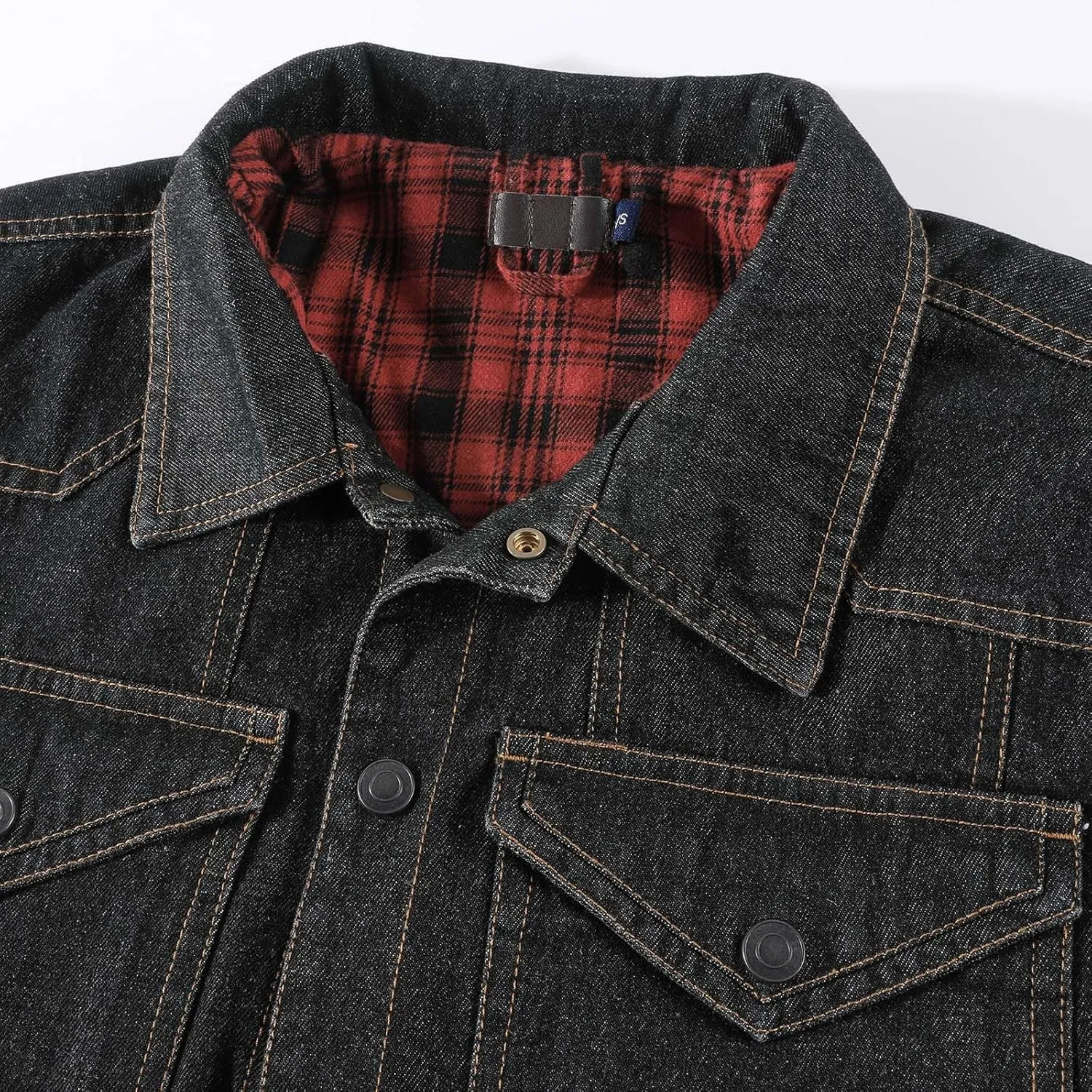 Mens Plaid Lined Denim Jackets Fashion Button Down Jean Outerwear Long Sleeve Trucker Jacket Casual Denim Coat
