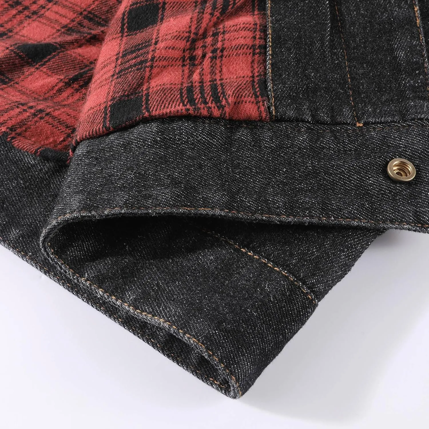 Mens Plaid Lined Denim Jackets Fashion Button Down Jean Outerwear Long Sleeve Trucker Jacket Casual Denim Coat
