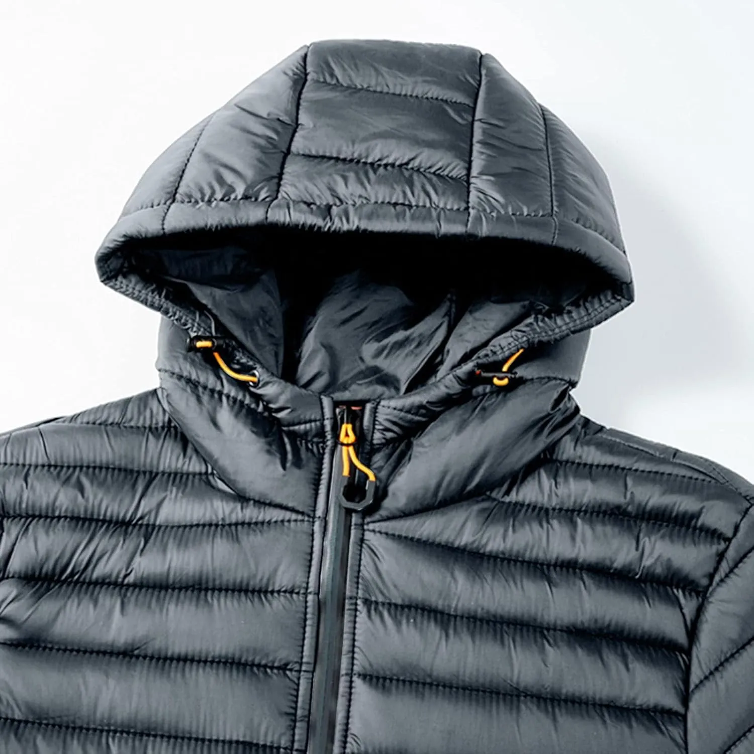 Mens Puffer Jacket with Hood Lightweight Slim Fit Jacket Long Sleeve Zip Up Hoodie Quilted Down Coat Winter Outwear