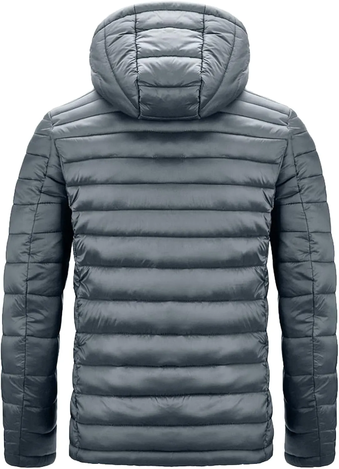 Mens Puffer Jacket with Hood Lightweight Slim Fit Jacket Long Sleeve Zip Up Hoodie Quilted Down Coat Winter Outwear