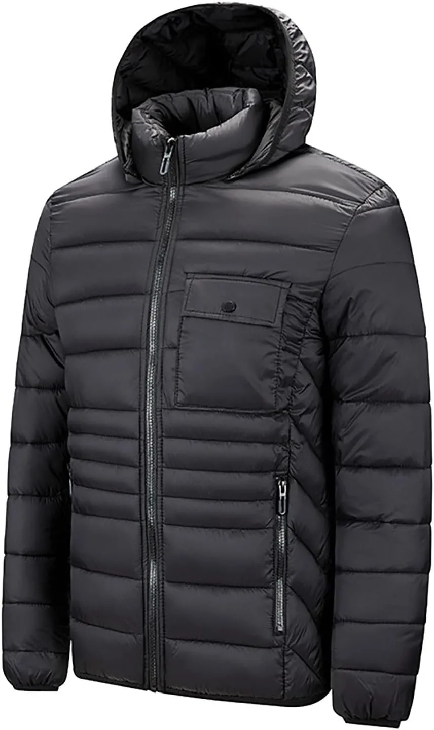 Mens Puffer Jackets Winter Hooded Coats Thicken Warm Overcoats Quilted Down Jacket Zipper Parka Coat Trendy Outerwear