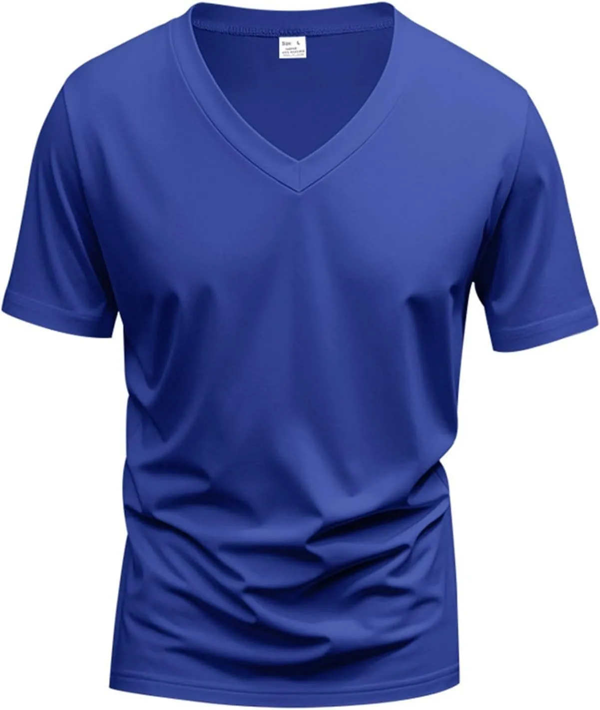 Mens Short Sleeve V Neck Muscle Slim T Shirt V-Neck Stretch Bodybuilding Shirt Soft Comfy Collarless Summer Tops
