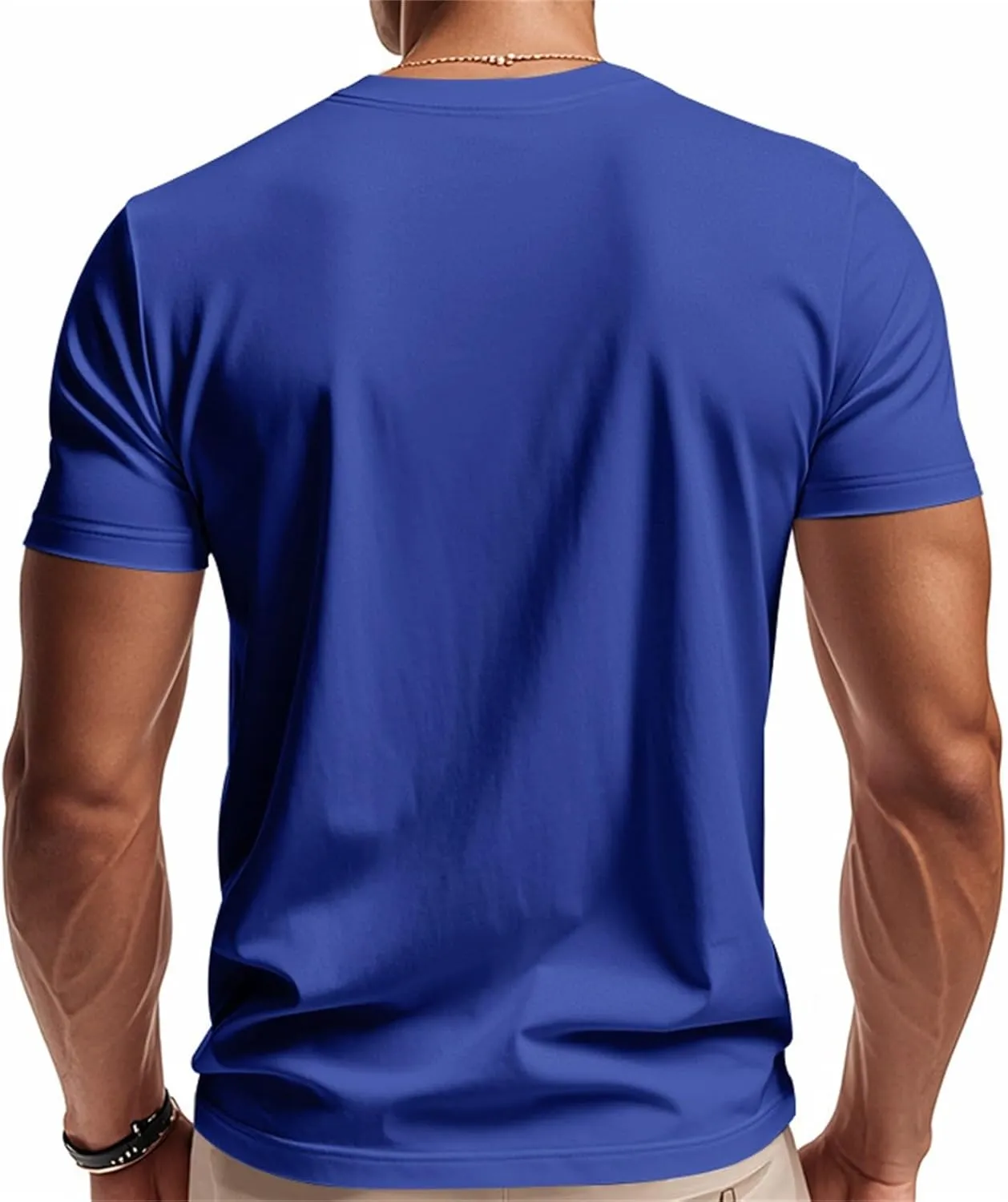 Mens Short Sleeve V Neck Muscle Slim T Shirt V-Neck Stretch Bodybuilding Shirt Soft Comfy Collarless Summer Tops