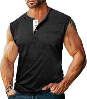 Mens Slim Fit Muscle Tank Tops Sleeveless Round Neck Workout Gym Big and Tall Button up Henley Shirt Casual Basic