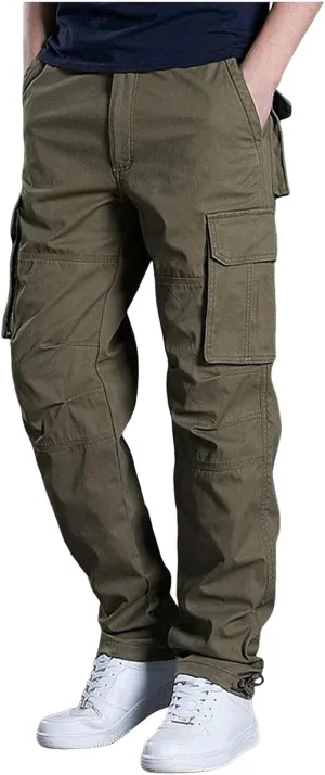 Men's Twill Pants Fashion Stretch Relaxed-Fit Cargo Pants Multi-Pocket Outdoor Sports Workout Athletic Work Pants