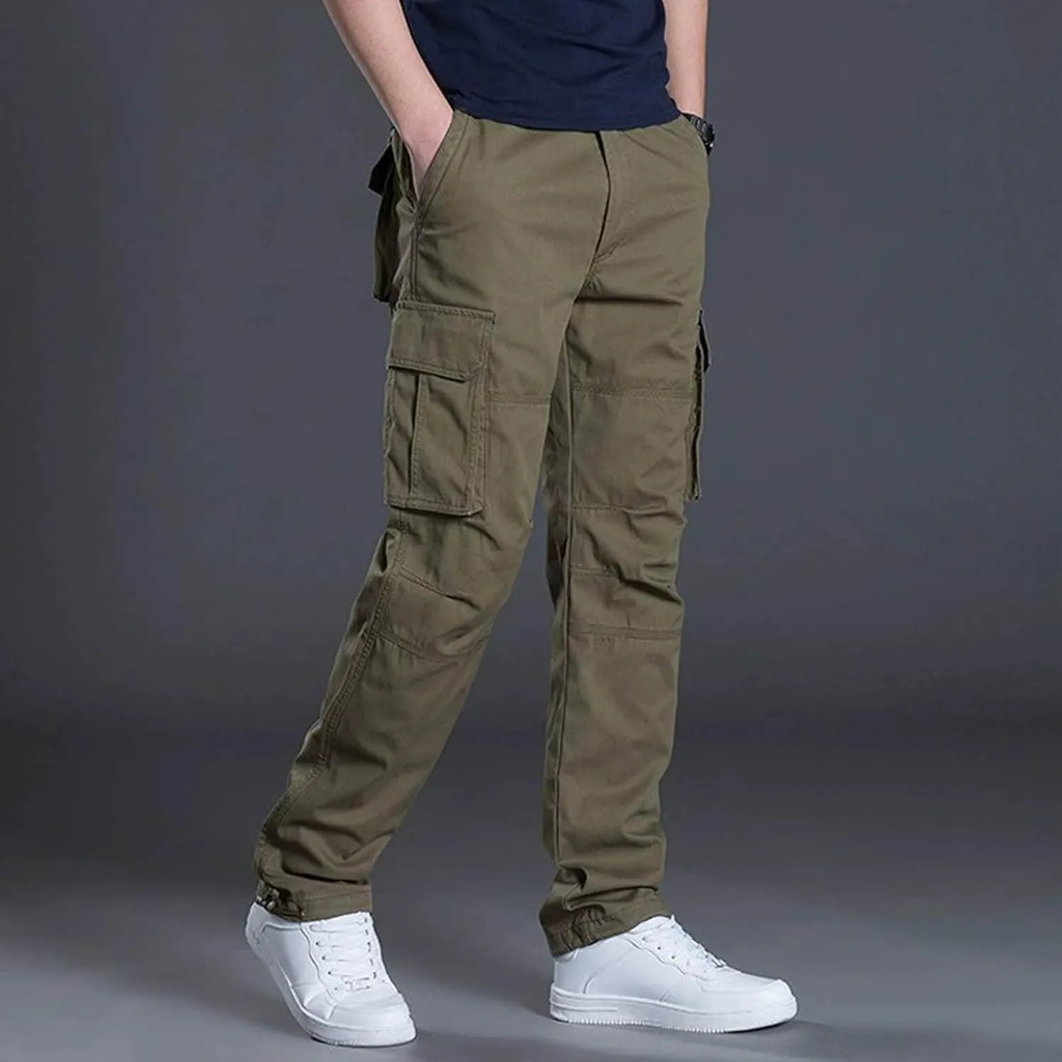 Men's Twill Pants Fashion Stretch Relaxed-Fit Cargo Pants Multi-Pocket Outdoor Sports Workout Athletic Work Pants
