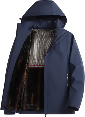 Men's Waterproof Lightweight Jacket Outdoor Hooded Raincoat Softshell Hiking Windbreaker Jackets Winter Warm Coats