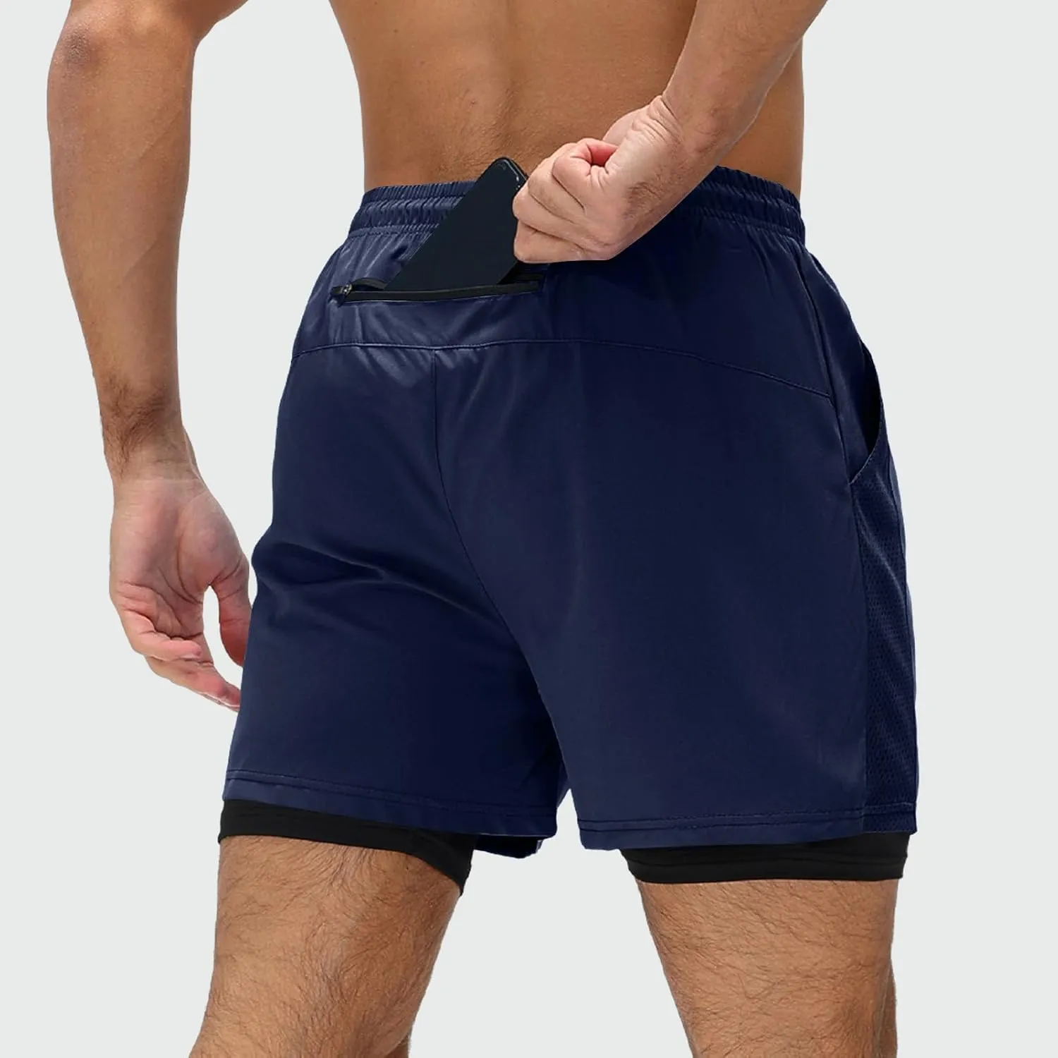 Men's Workout Shorts with Multi Pockets Quick Dry Athletic Running Gym Gear Elastic Waist Drawstring Active Beach Wear