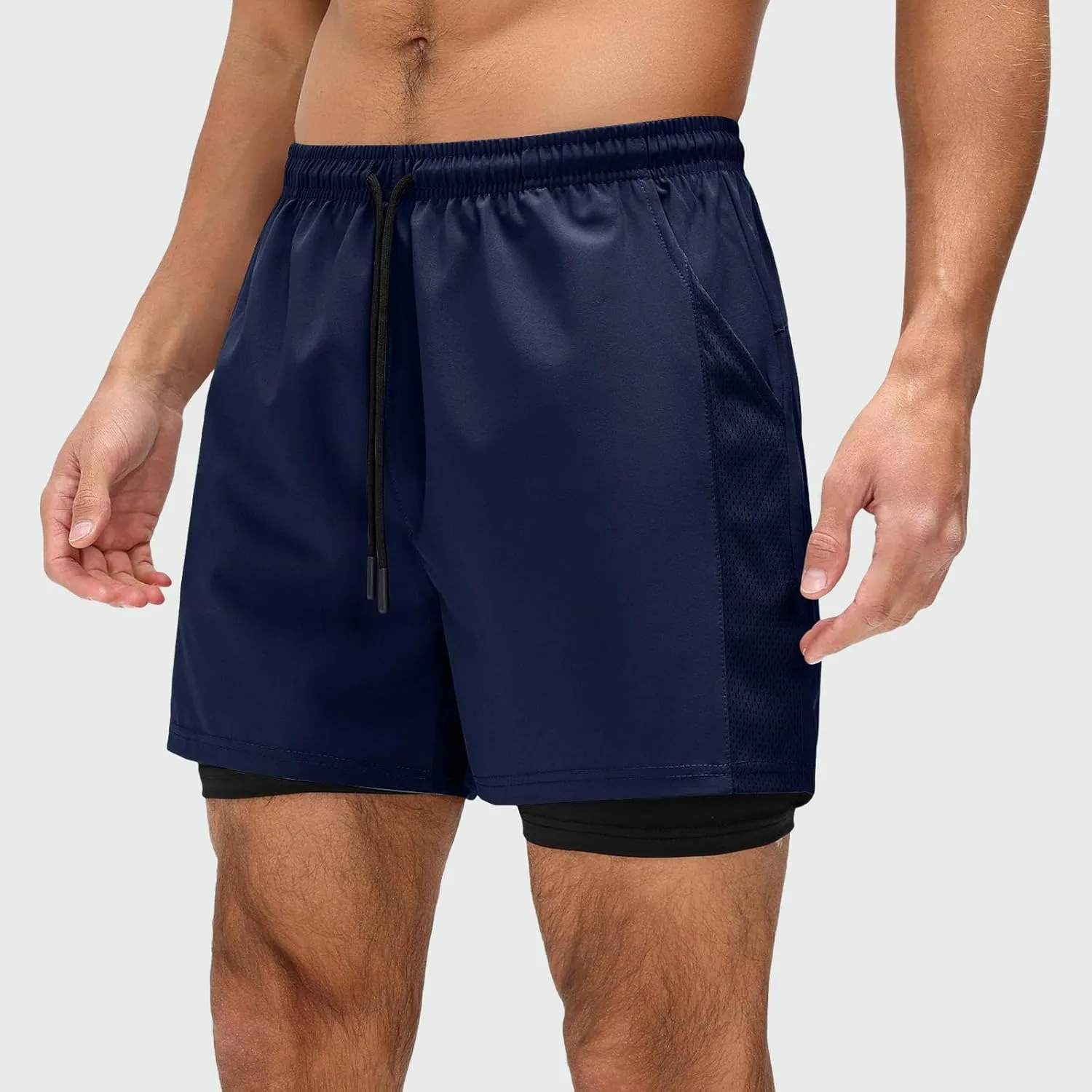 Men's Workout Shorts with Multi Pockets Quick Dry Athletic Running Gym Gear Elastic Waist Drawstring Active Beach Wear