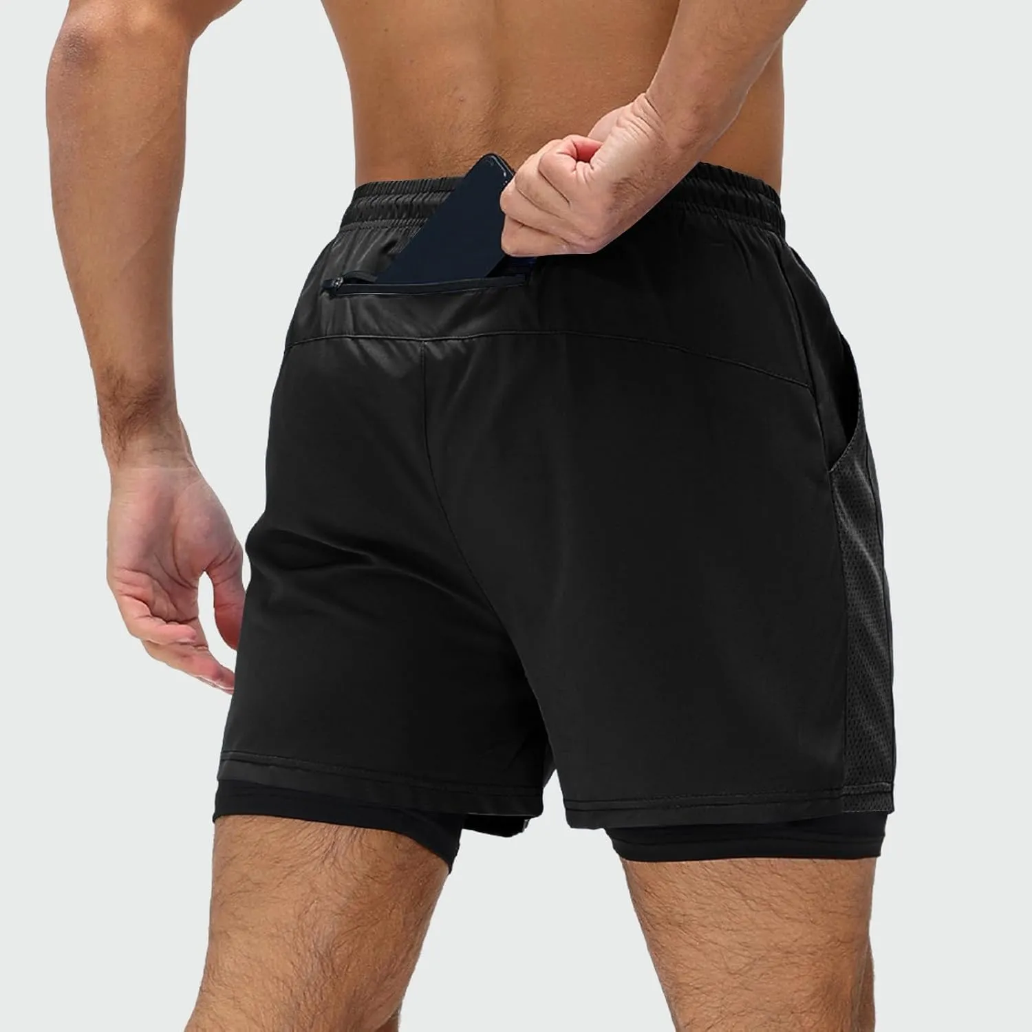 Men's Workout Shorts with Multi Pockets Quick Dry Athletic Running Gym Gear Elastic Waist Drawstring Active Beach Wear