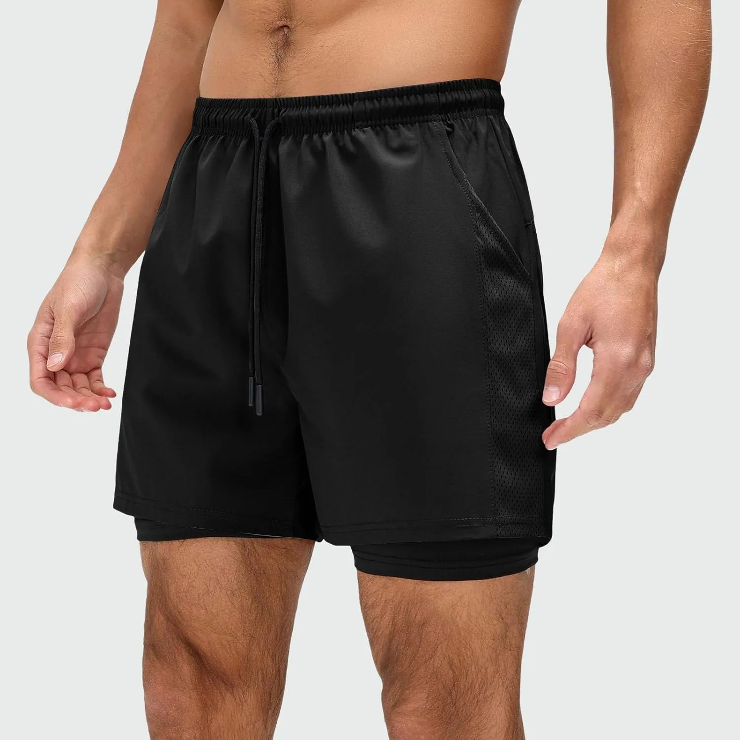 Men's Workout Shorts with Multi Pockets Quick Dry Athletic Running Gym Gear Elastic Waist Drawstring Active Beach Wear