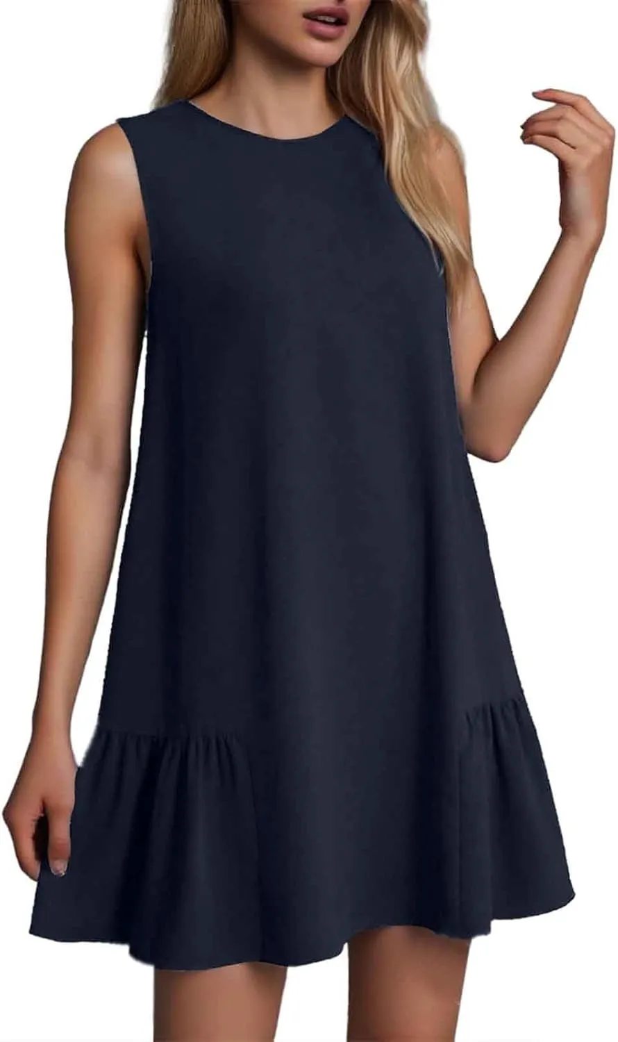 Mini Dresses for Women Casual Summer Front Ruffle Hem Sleeveless Tank Dress Bohemian Swing Beach Vacation Sundress