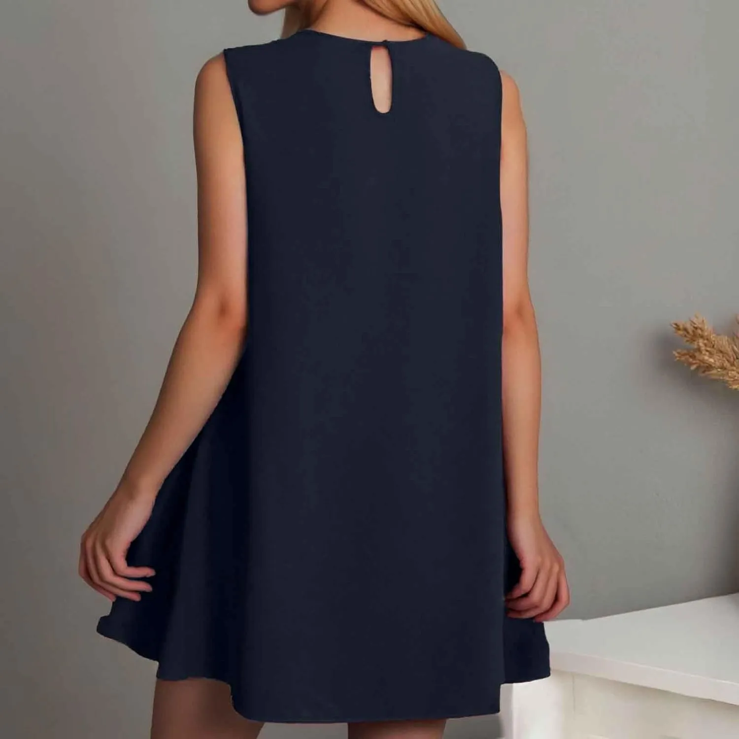 Mini Dresses for Women Casual Summer Front Ruffle Hem Sleeveless Tank Dress Bohemian Swing Beach Vacation Sundress
