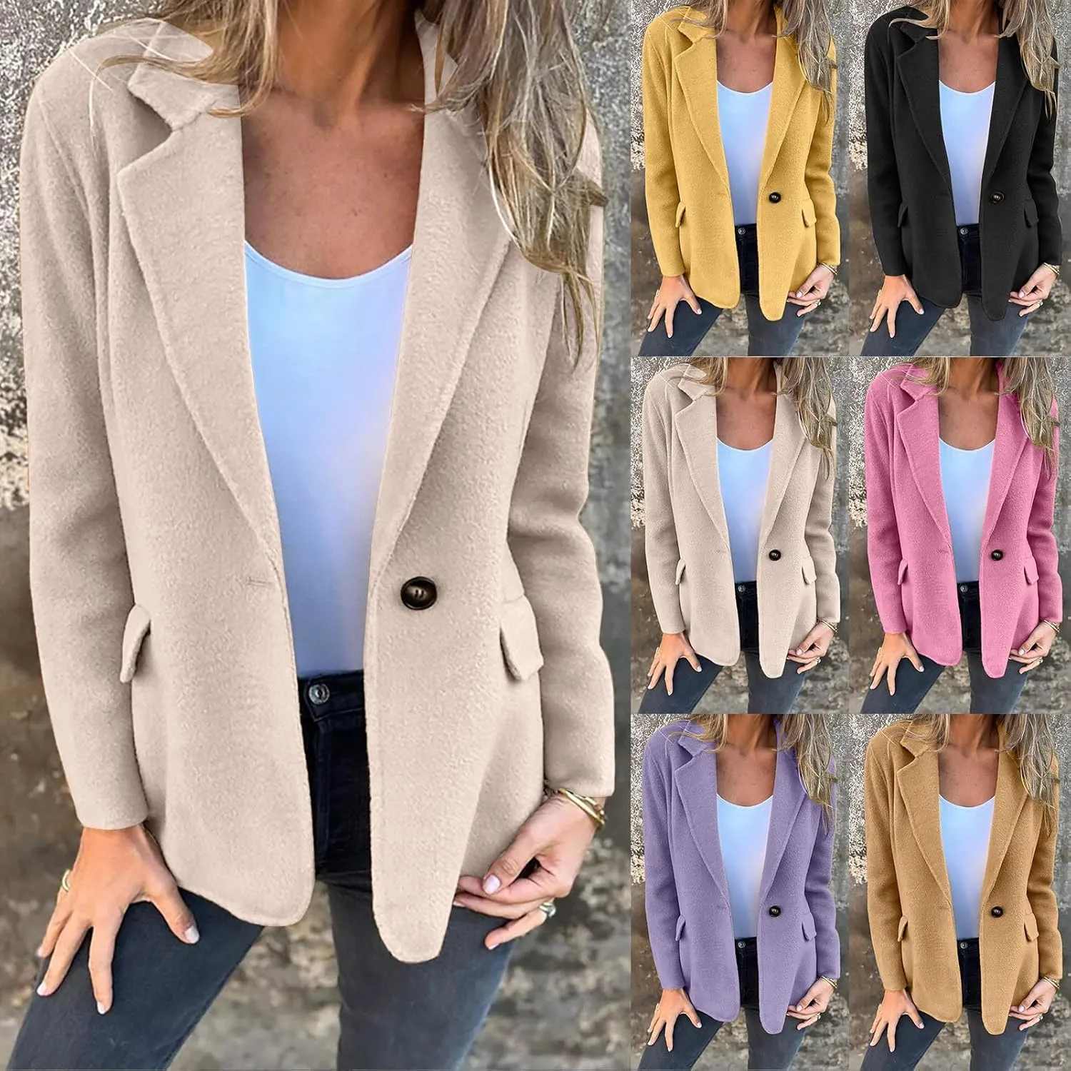 Miyaomn Women's Winter Wool Blend Trench Coats Notch Lapel One Button Pea Coat Oversized Warm Overcoat Jackets Long Outerwear