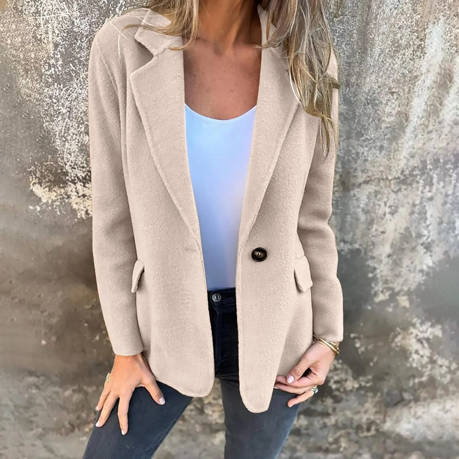 Miyaomn Women's Winter Wool Blend Trench Coats Notch Lapel One Button Pea Coat Oversized Warm Overcoat Jackets Long Outerwear