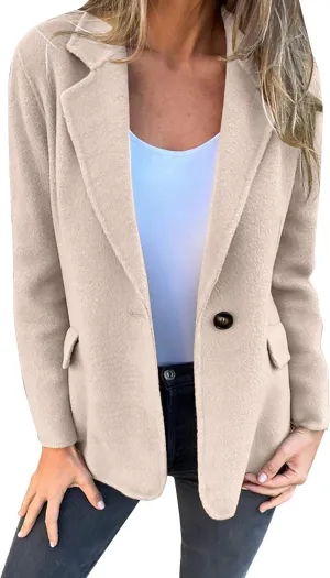 Miyaomn Women's Winter Wool Blend Trench Coats Notch Lapel One Button Pea Coat Oversized Warm Overcoat Jackets Long Outerwear