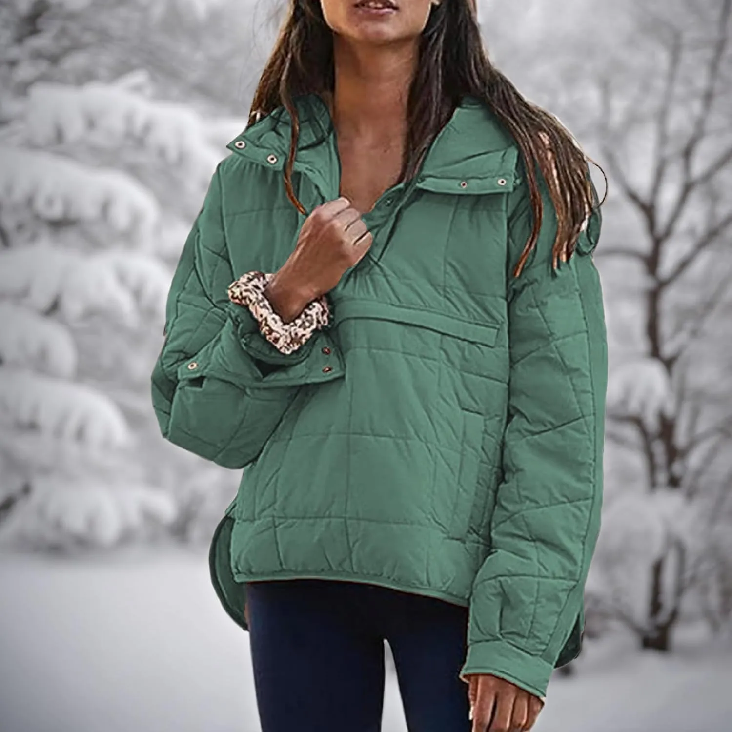 Mmoneyake Quilted Jacket for Women Oversized Lightweight Puffer Jacket Winter Warm Padded Down Coat Pullover Hoodie Outerwear