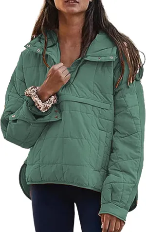 Mmoneyake Quilted Jacket for Women Oversized Lightweight Puffer Jacket Winter Warm Padded Down Coat Pullover Hoodie Outerwear